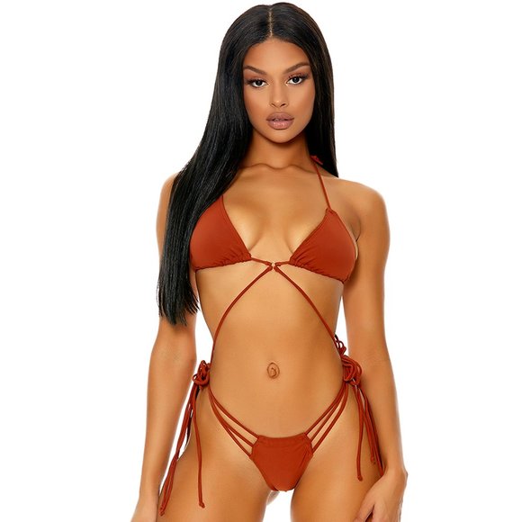 Halter Bikini Top with Connectable Bottoms Set Rust - Picture 1 of 3